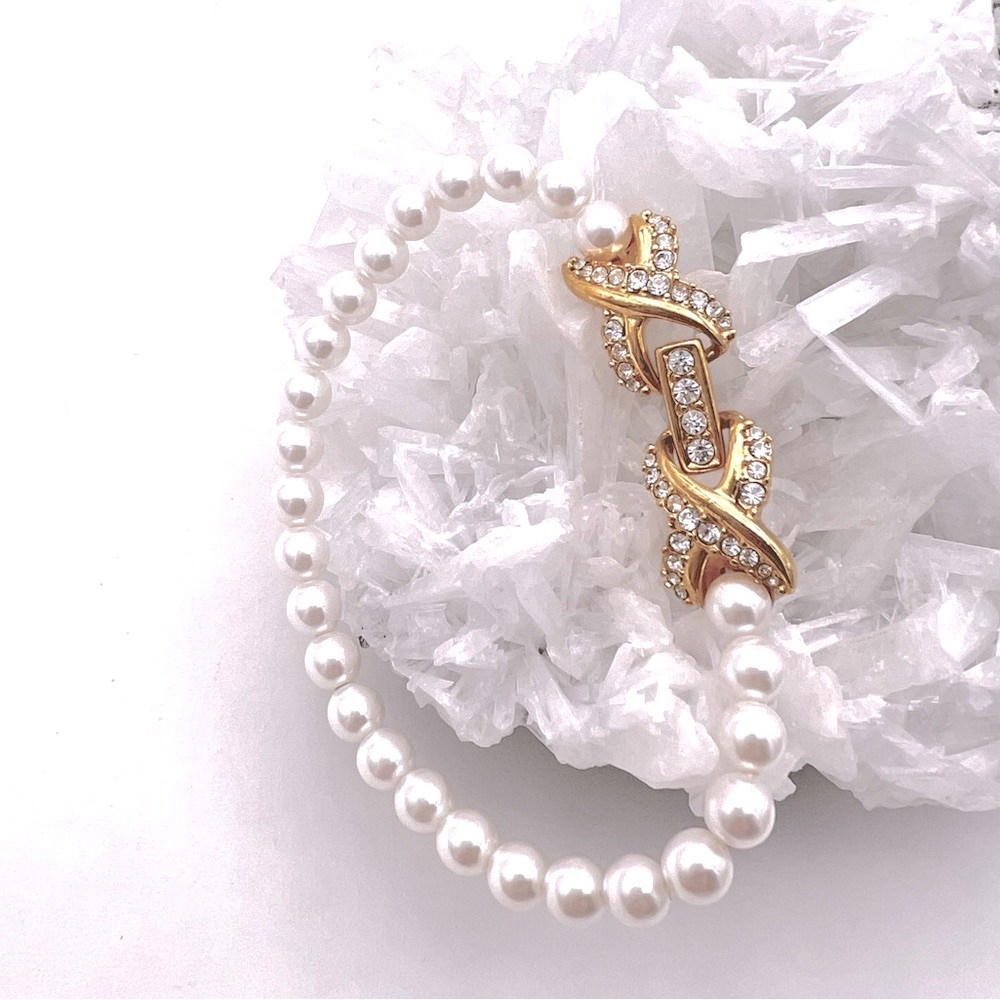 NWOT Nordstrom Pearl Bracelet with Gold Vermeil and Crystal X Closure